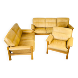 Salon complet en cuir camel 1960