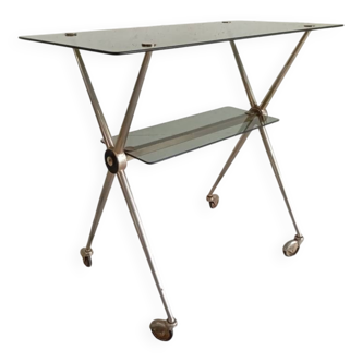 50s smoked glass metal serving trolley