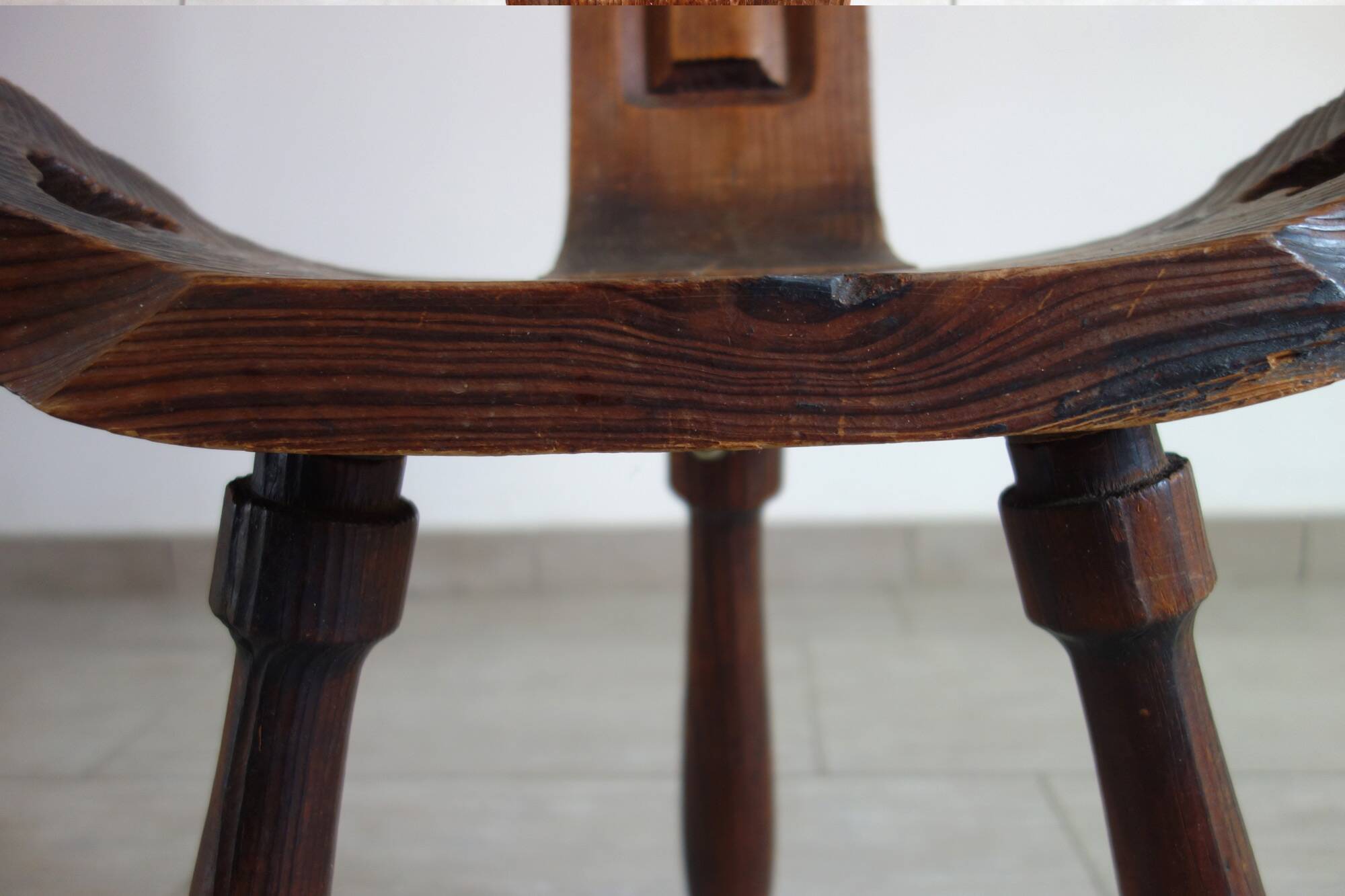 Brutalist Tripod Chair in Sculpted Wood, France