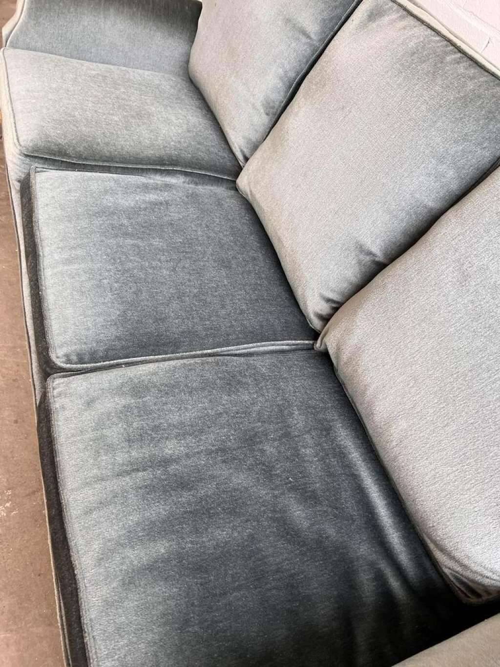 Vintage blue-grey velvet fringed seat / armchair
