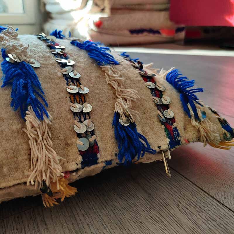 Handmade blue and white handira moroccan berber cushion