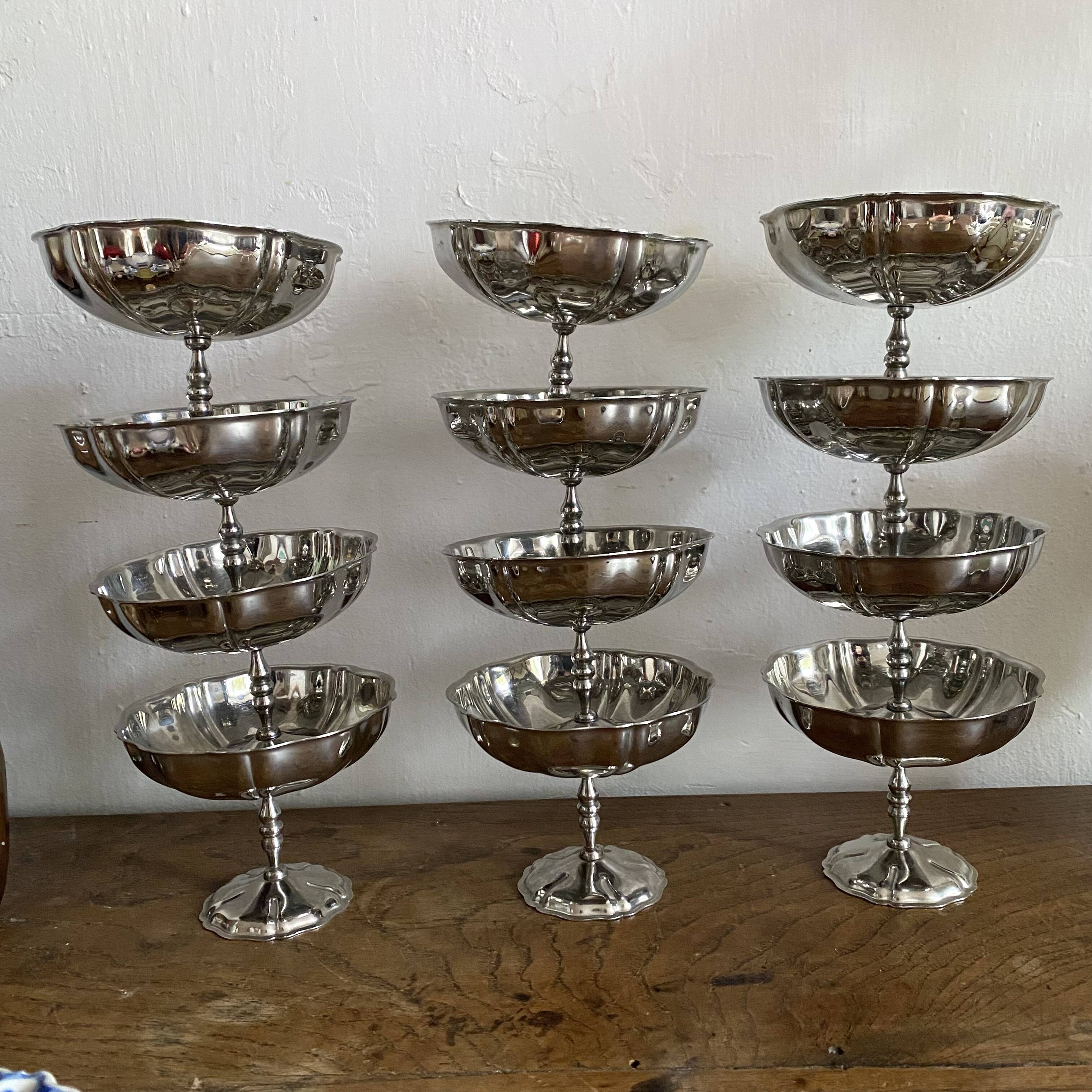Large stainless steel stemmed bowls