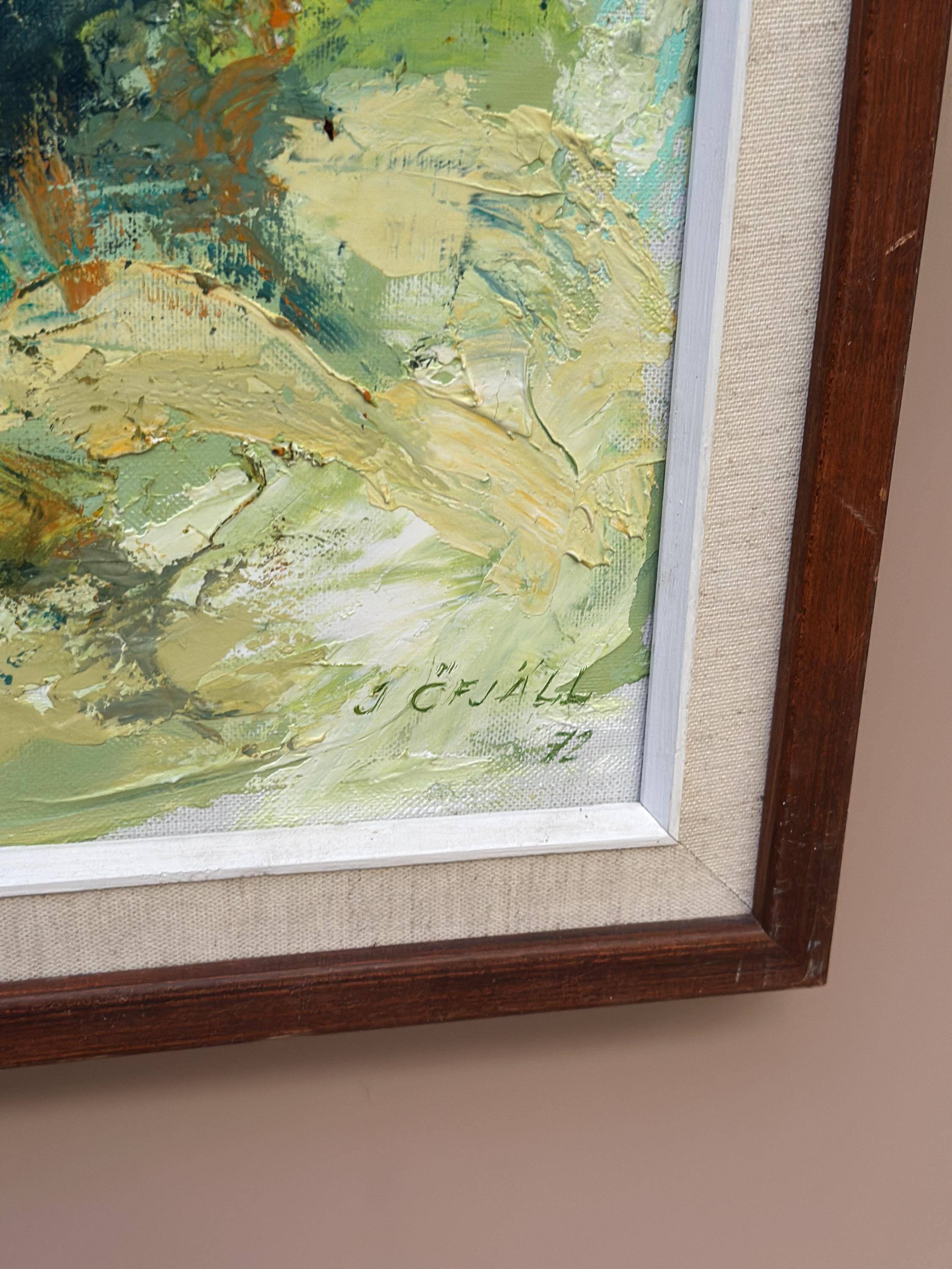 Original Mid Century Swedish Oil on Canva"Forest Brows" by Inga Öfjäll