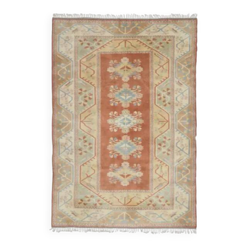 1970s Vintage Turkish Oushak Handmade Wool Cotton Orange Area Rug  198x287