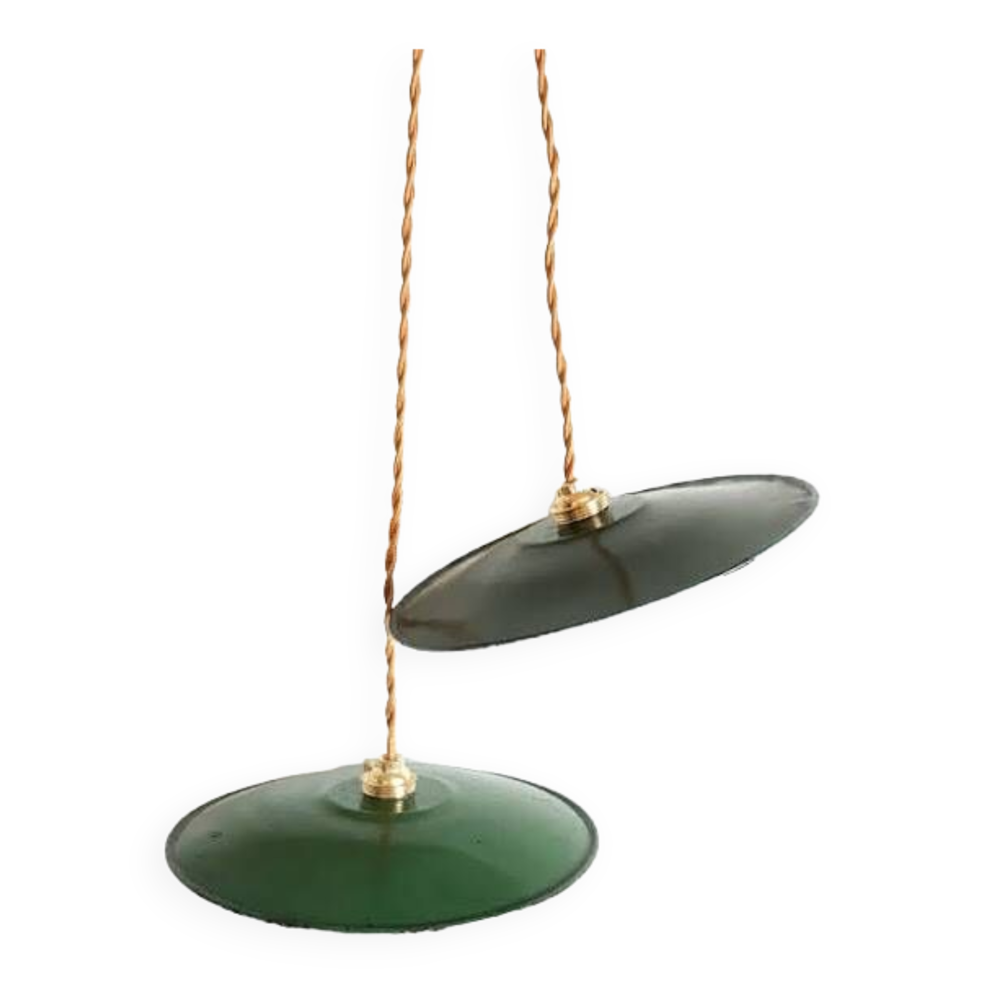 Pair of industrial enameled sheet metal pendant lights