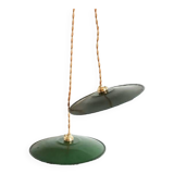 Pair of industrial enameled sheet metal pendant lights