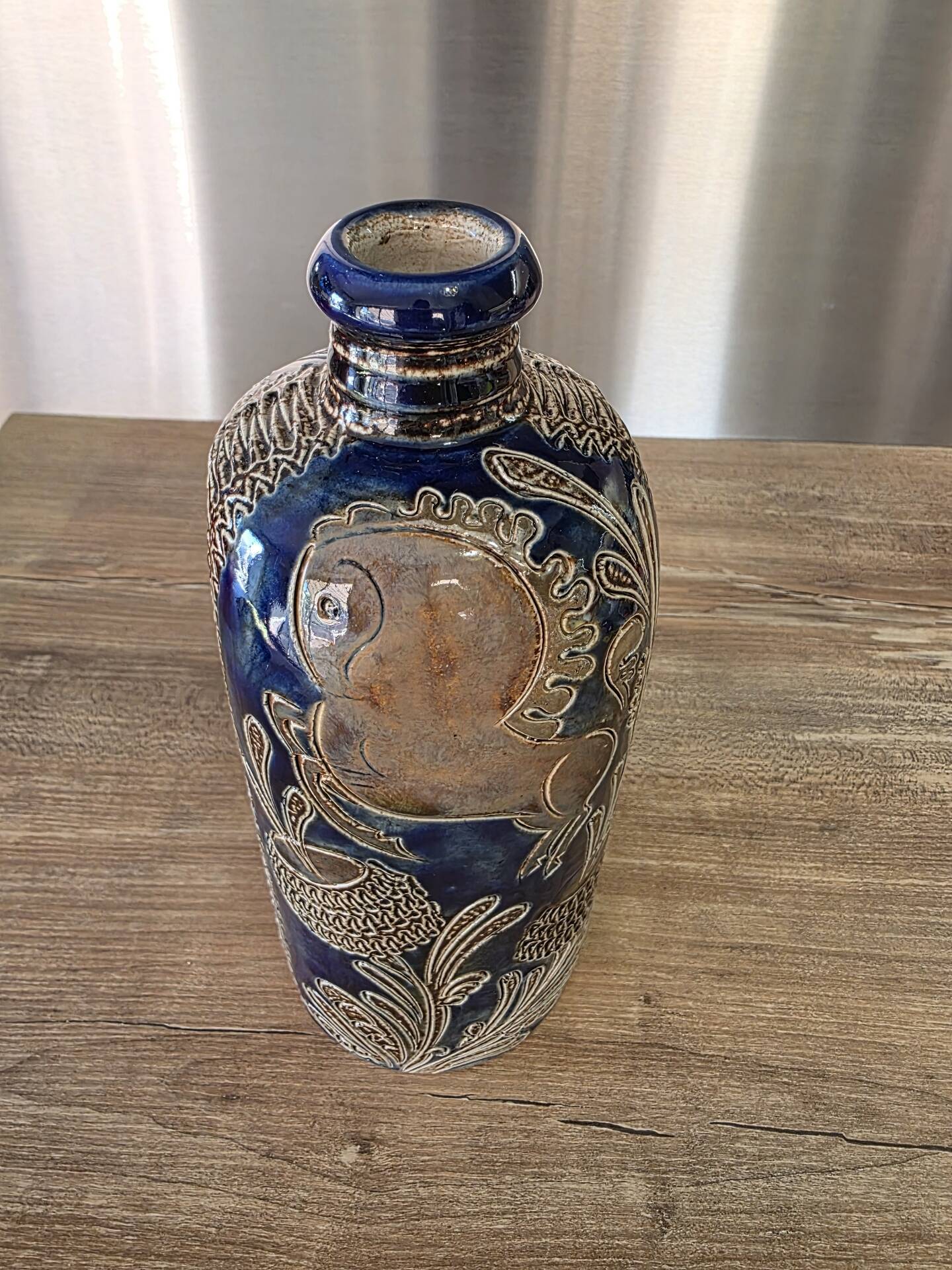 Cobalt blue vintage salt-glazed stoneware soliflore vase West Germany