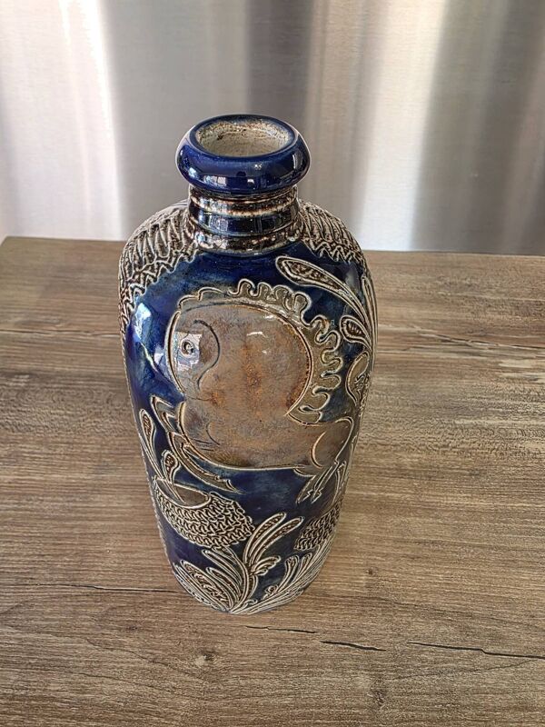 Bouteille soliflore en grès au sel West Germany – Bleu cobalt vintage