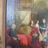 Huile sur panneau figurant une scène bourgeoise animée