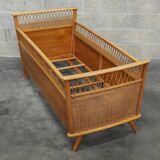 70s rattan and wood children's bed