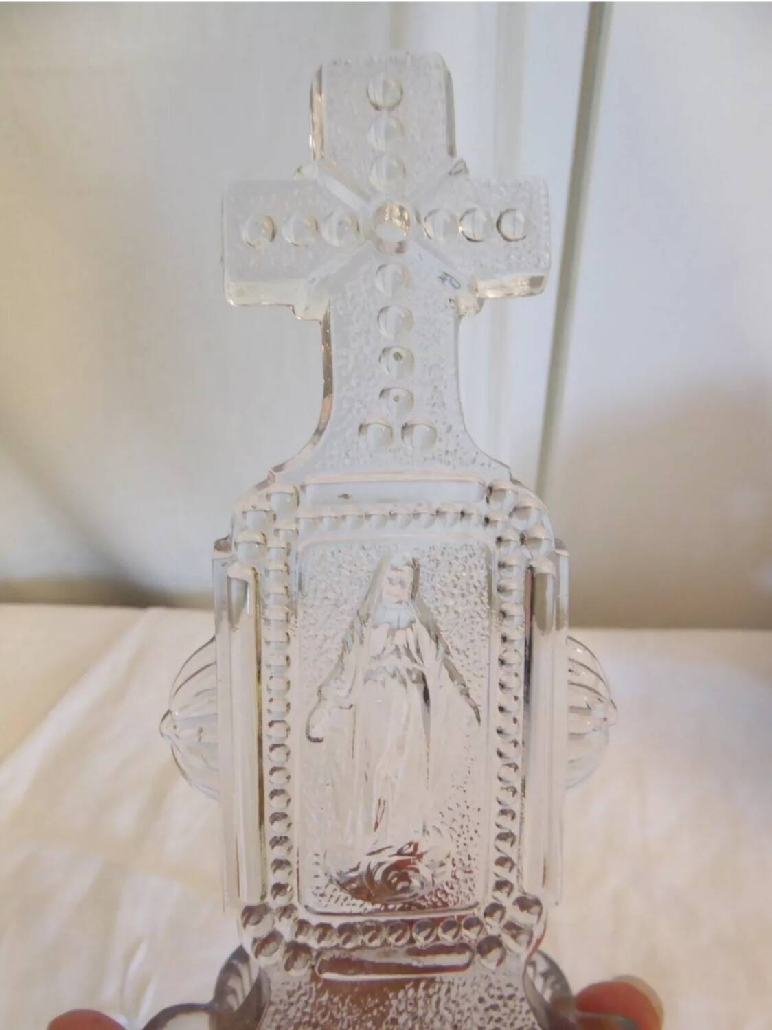 Virgin Mary molded glass stoup