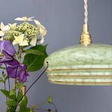 Vintage green and gold Clichy glass lampshade pendant light