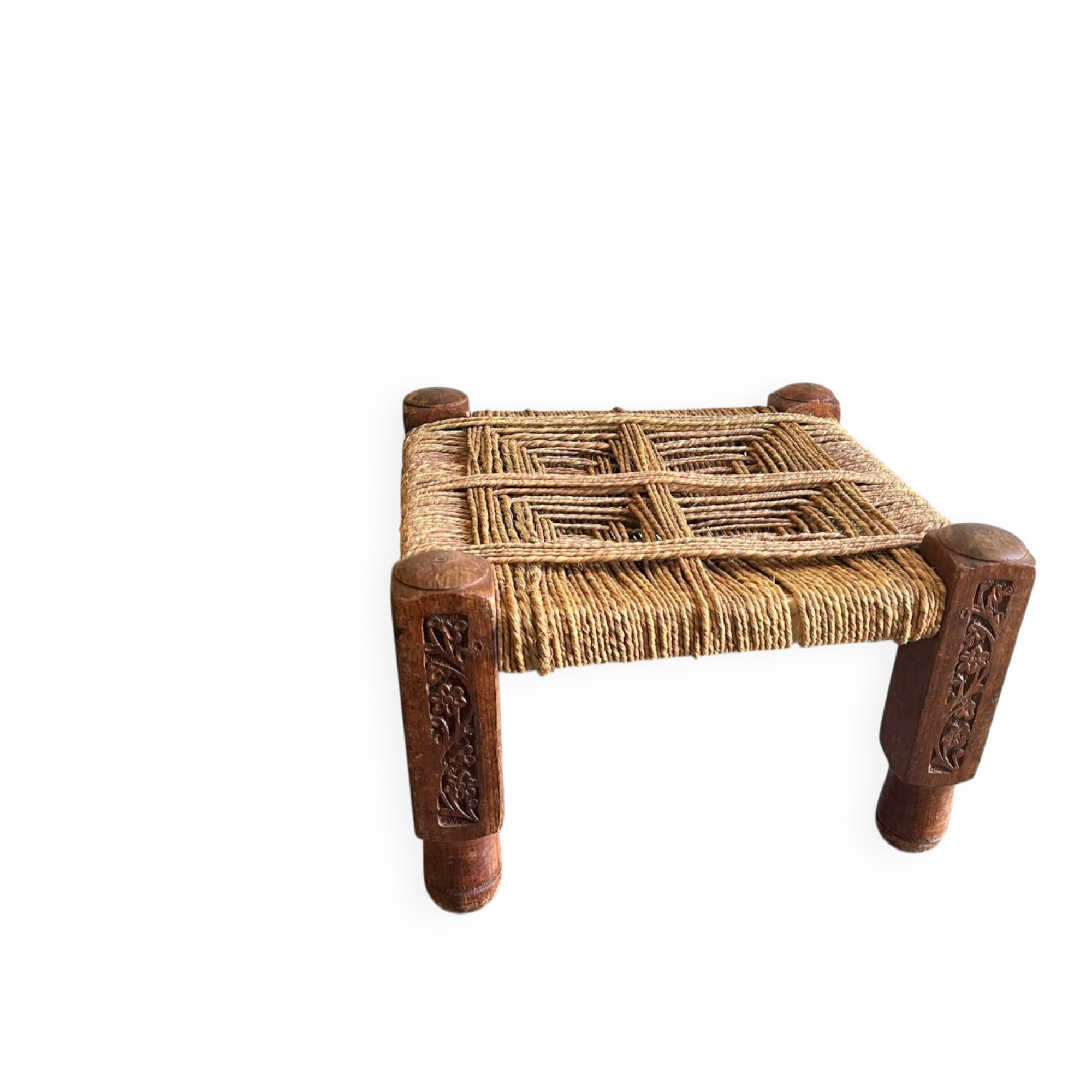 Charpoy stool in wood and rope