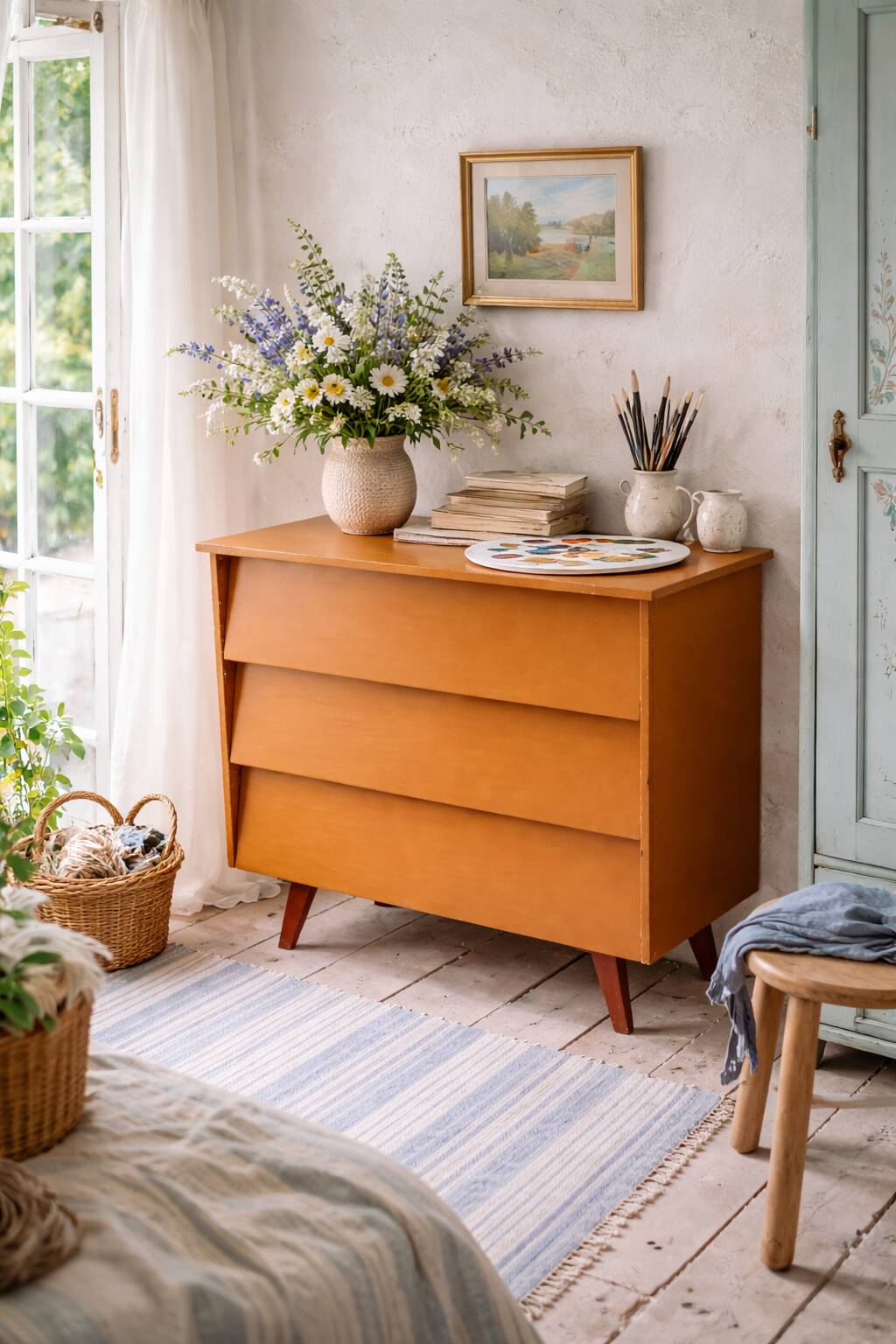 ancienne commode en bois pieds compas vintage