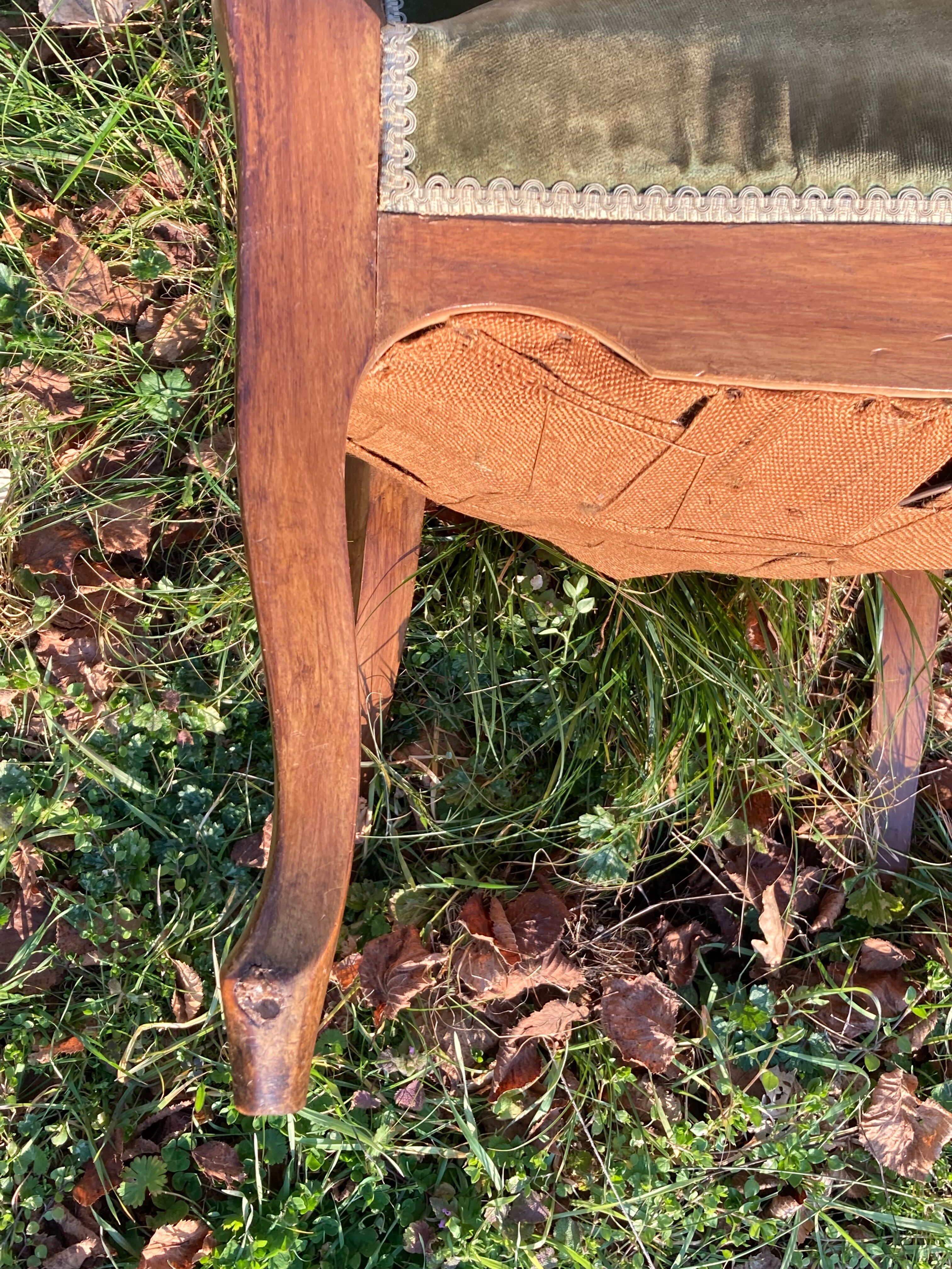 Armchair Voltaire Louis Philippe in wood green velvet XIX