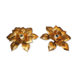 Pair of wall lamps or ceiling lamps in gold metal around 1980