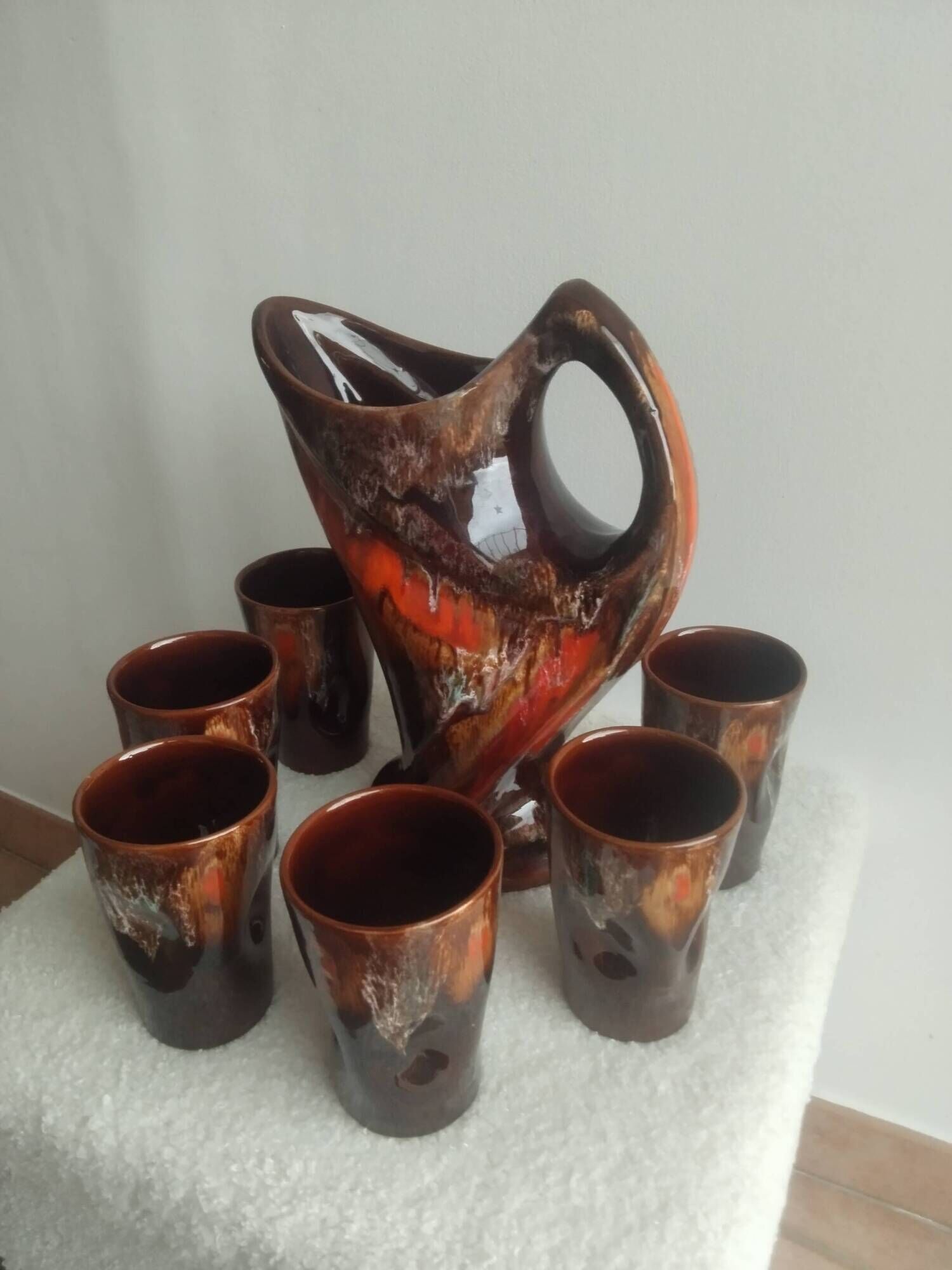 Service à orangeade vintage de Vallauris et 6 gobelets
