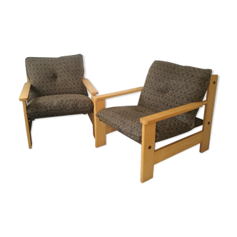 Pair of vintage wooden armchairs