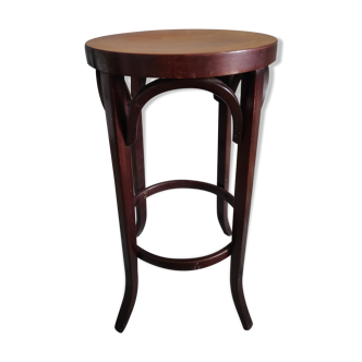 Baumann-stamped bar stool in mahogany wood and golden oak seat