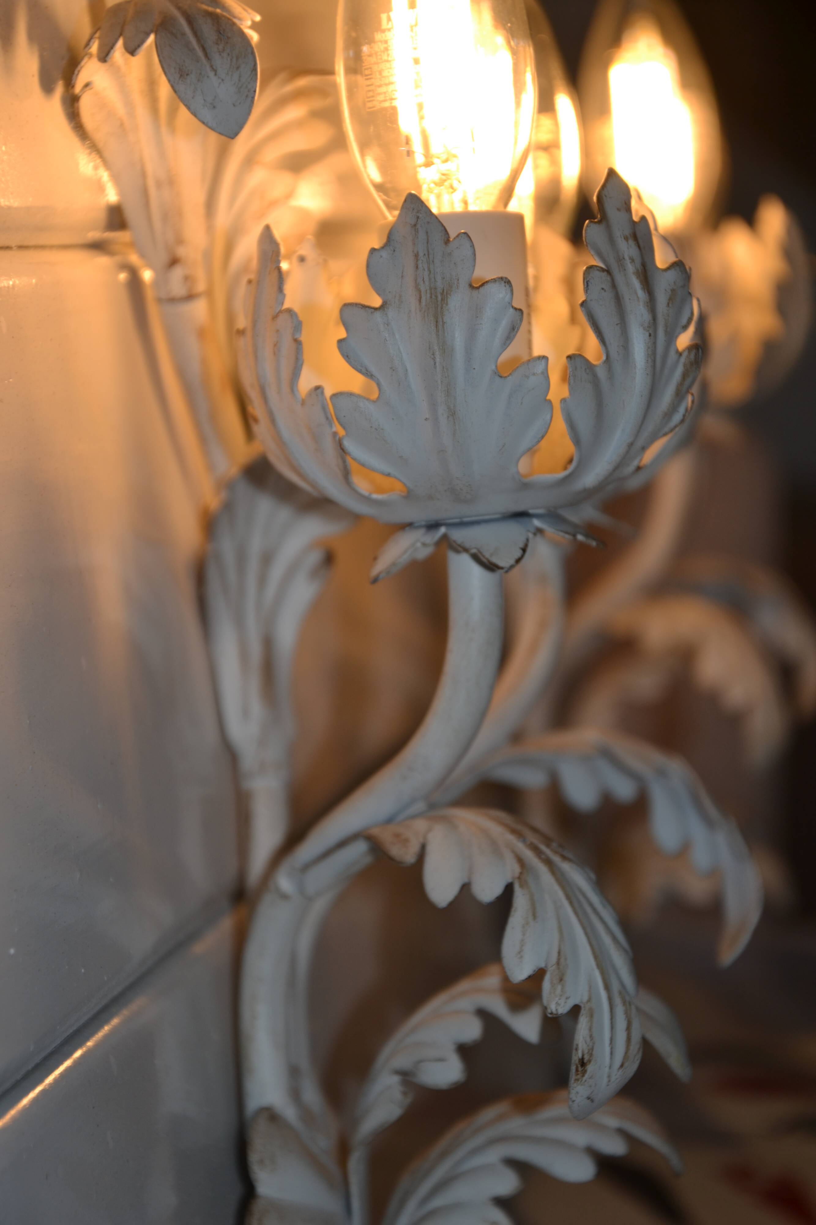 2 Florentine metal leaf wall lights