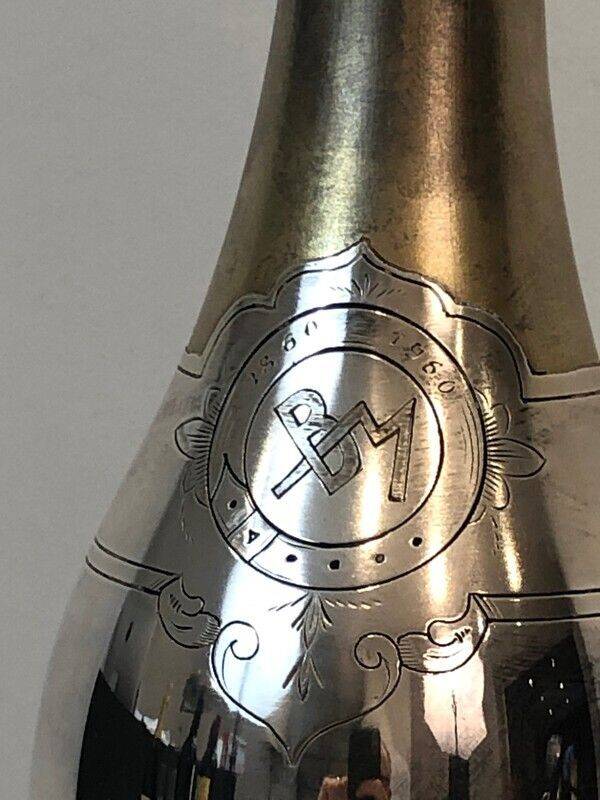 Rare silver-plated and brass shaker in the shape of a champagne bottle