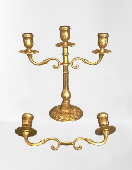 Pair of art-deco candlesticks five lights with removable light arms ~ golden regulates ~ 1930s