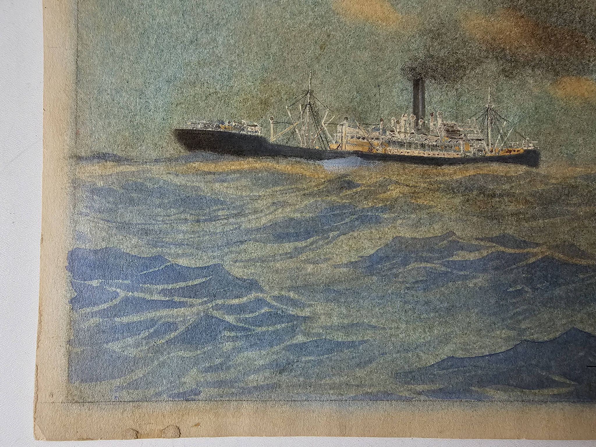 Watercolor of a liner at sea signed taboureau georges known as sandy-hook (1879-1960)