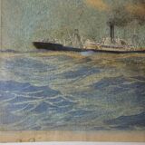 Watercolor of a liner at sea signed taboureau georges known as sandy-hook (1879-1960)