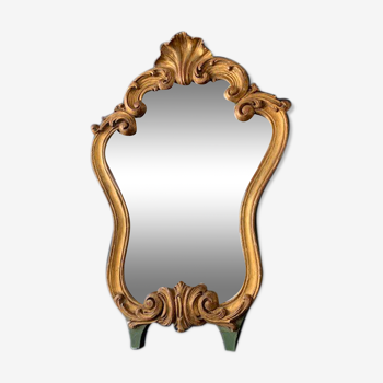 Miroir italien ancien en bois doré à coquille