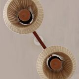 Vintage hanging lamp with two shades and teak, 1960s Sweden