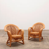 French bohemian set of 2 bamboo chairs from the 1960