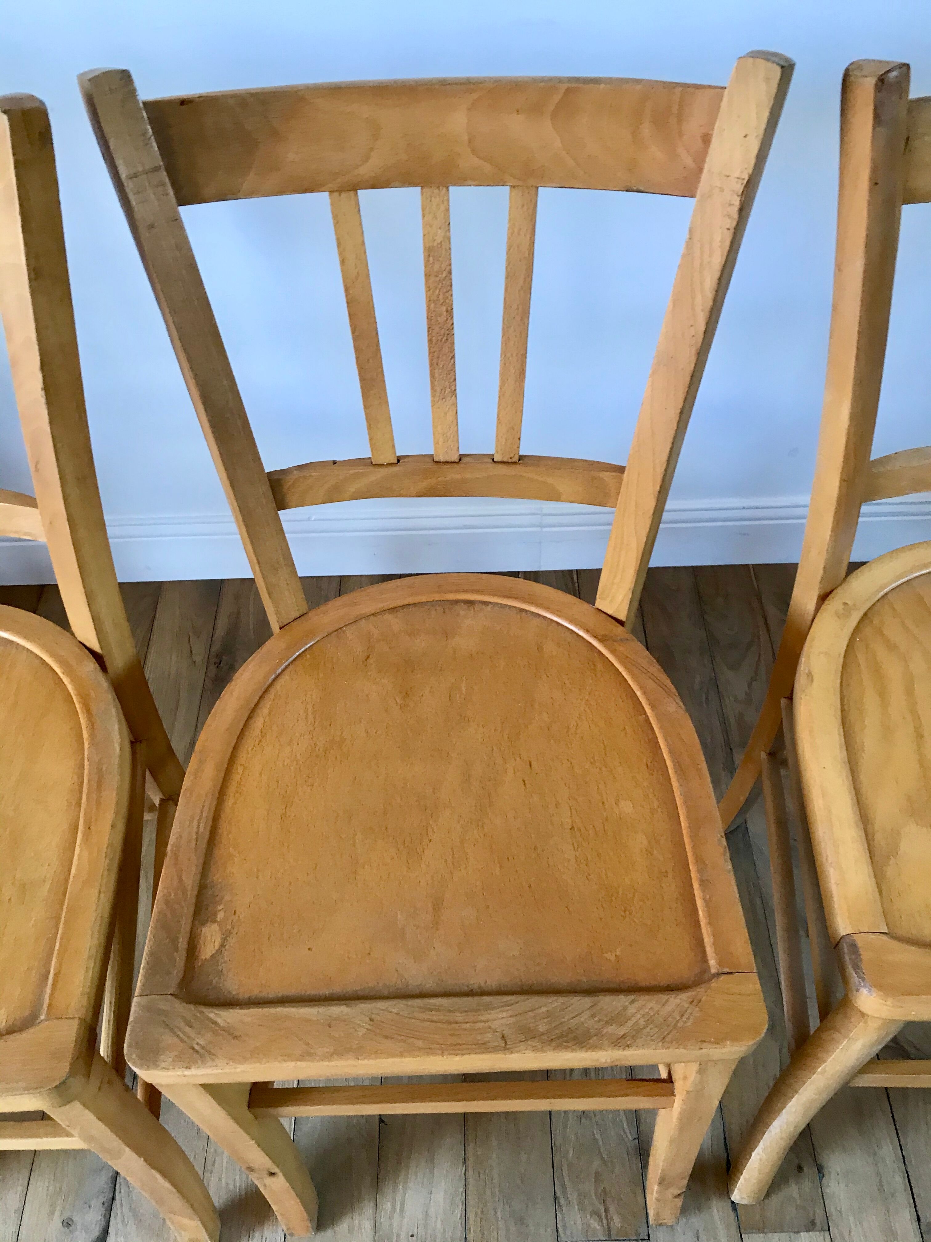 Set of 5 Luterma light blond wood bistro chairs from the 50s