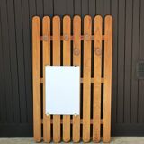 Wall-mounted pine coat rack with mirror, 1970s