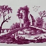Ancien plat rond creux Gien modèle Paysage rose 1938/1960