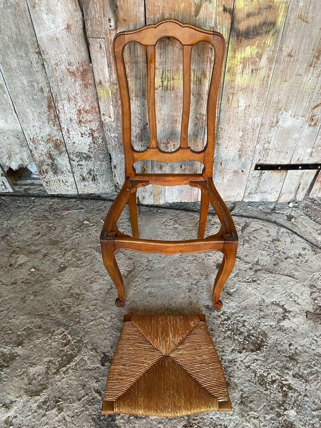 Antique Art Nouveau Chair Wood + Woven Straw Seat Vintage #D844