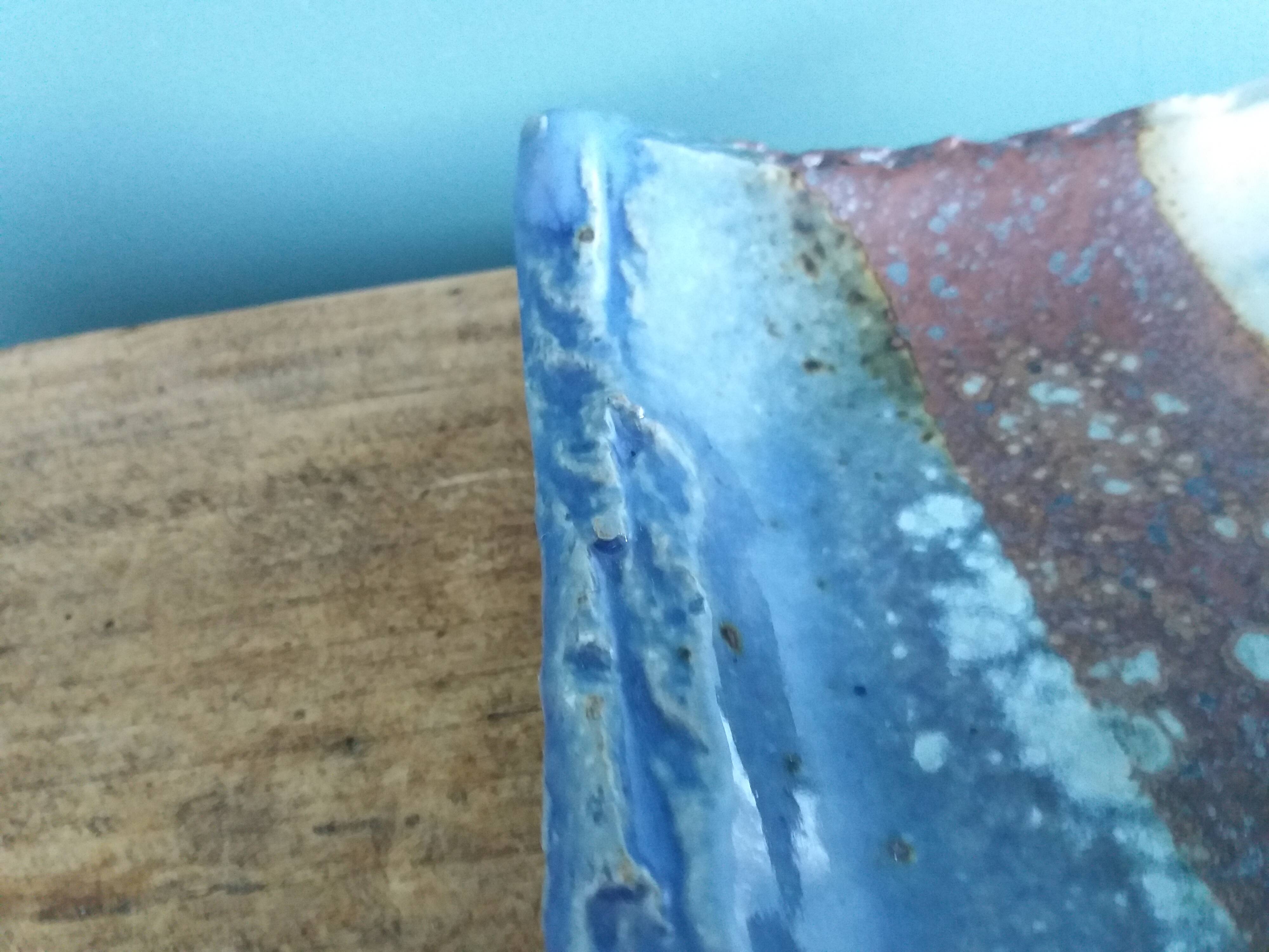 Brutalist ceramic pen holder, signed