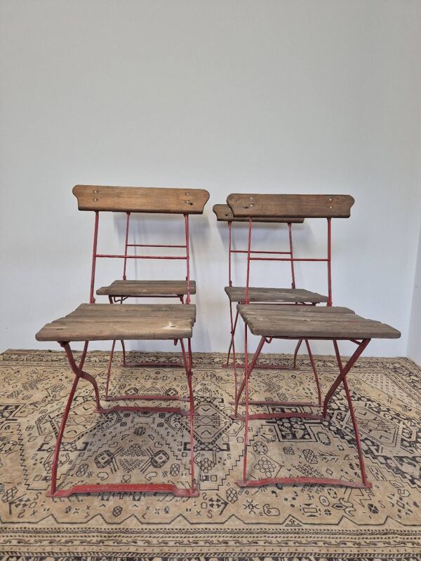 Serie de 4 chaises pliante de bistrot guinguette brasserie ancienne