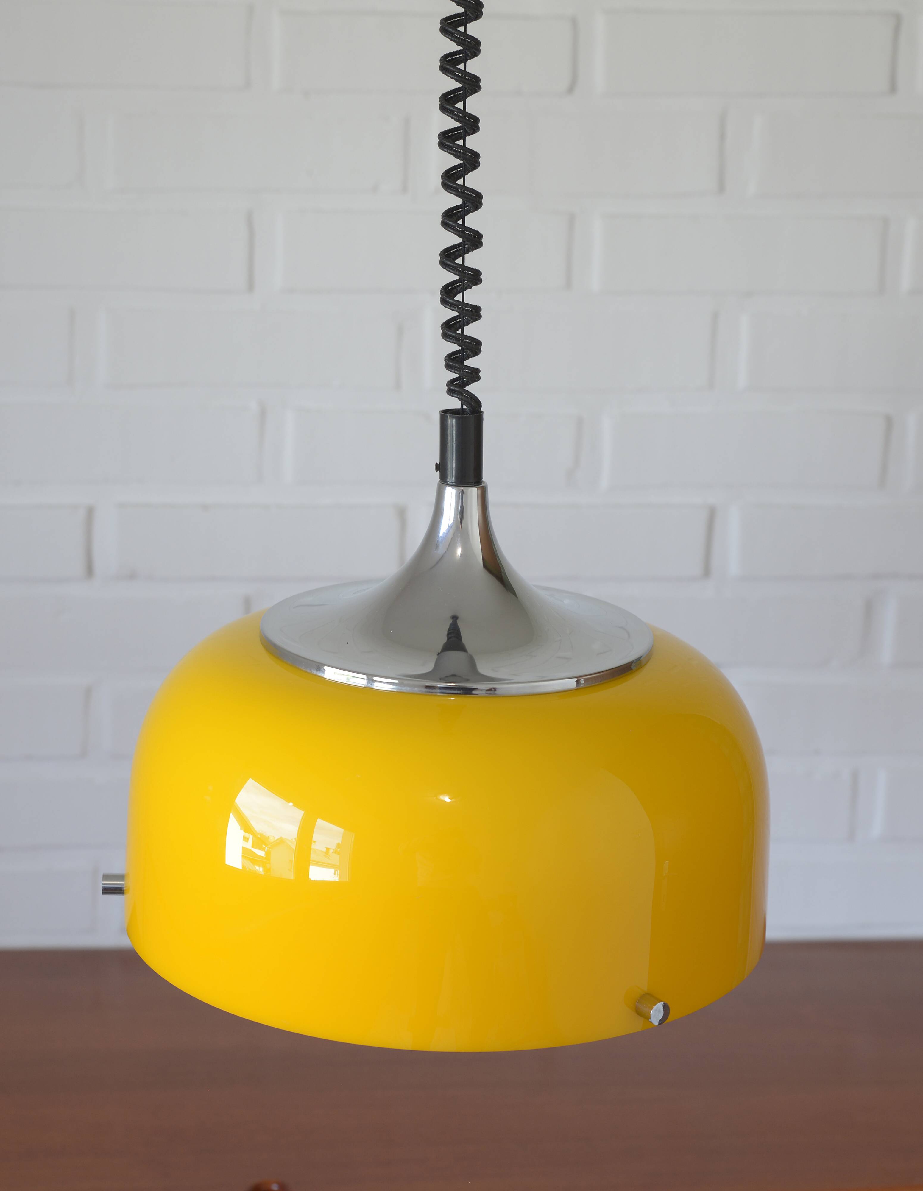 Vintage Meblo Harvey Guzzini Pendant Light MCM Yellow Plastic Hanging Lamp