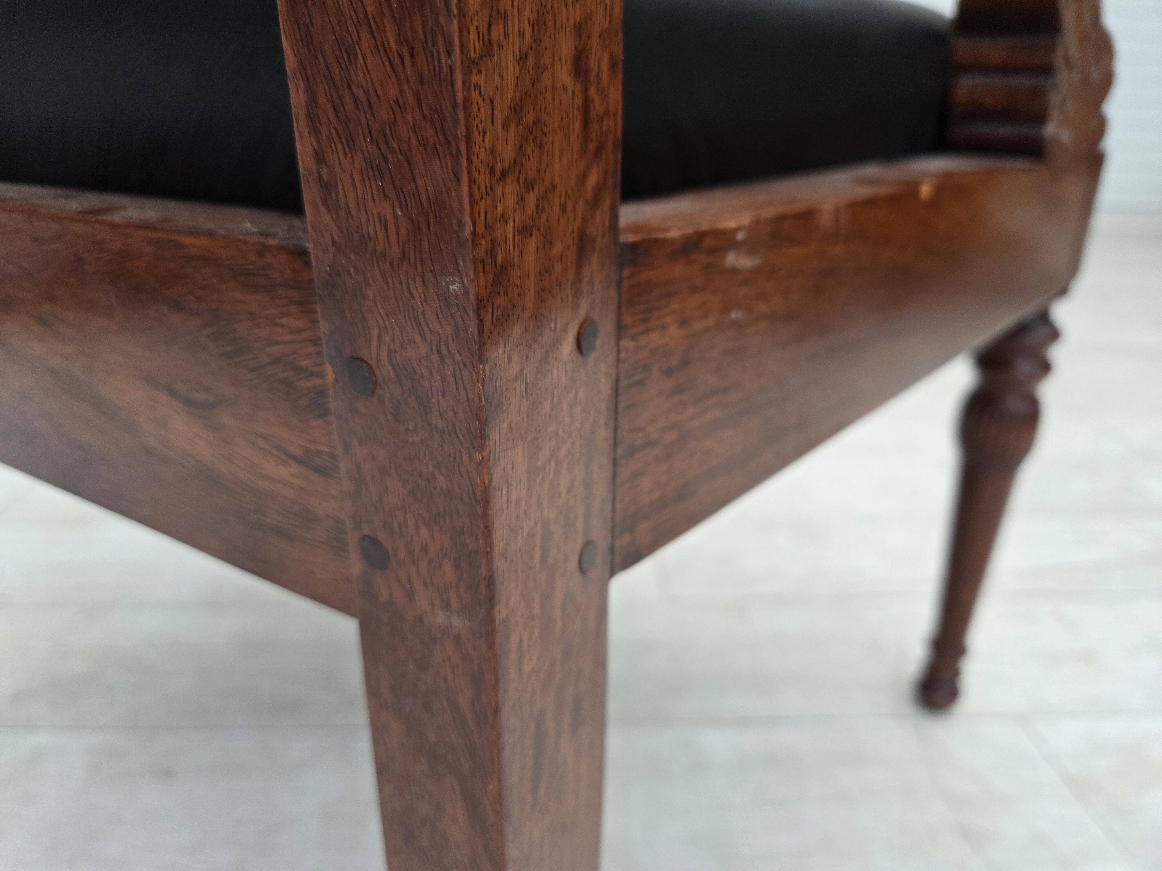 1920-30s, set of 2 armchairs, design after Georges Jacob, carved teak wood.