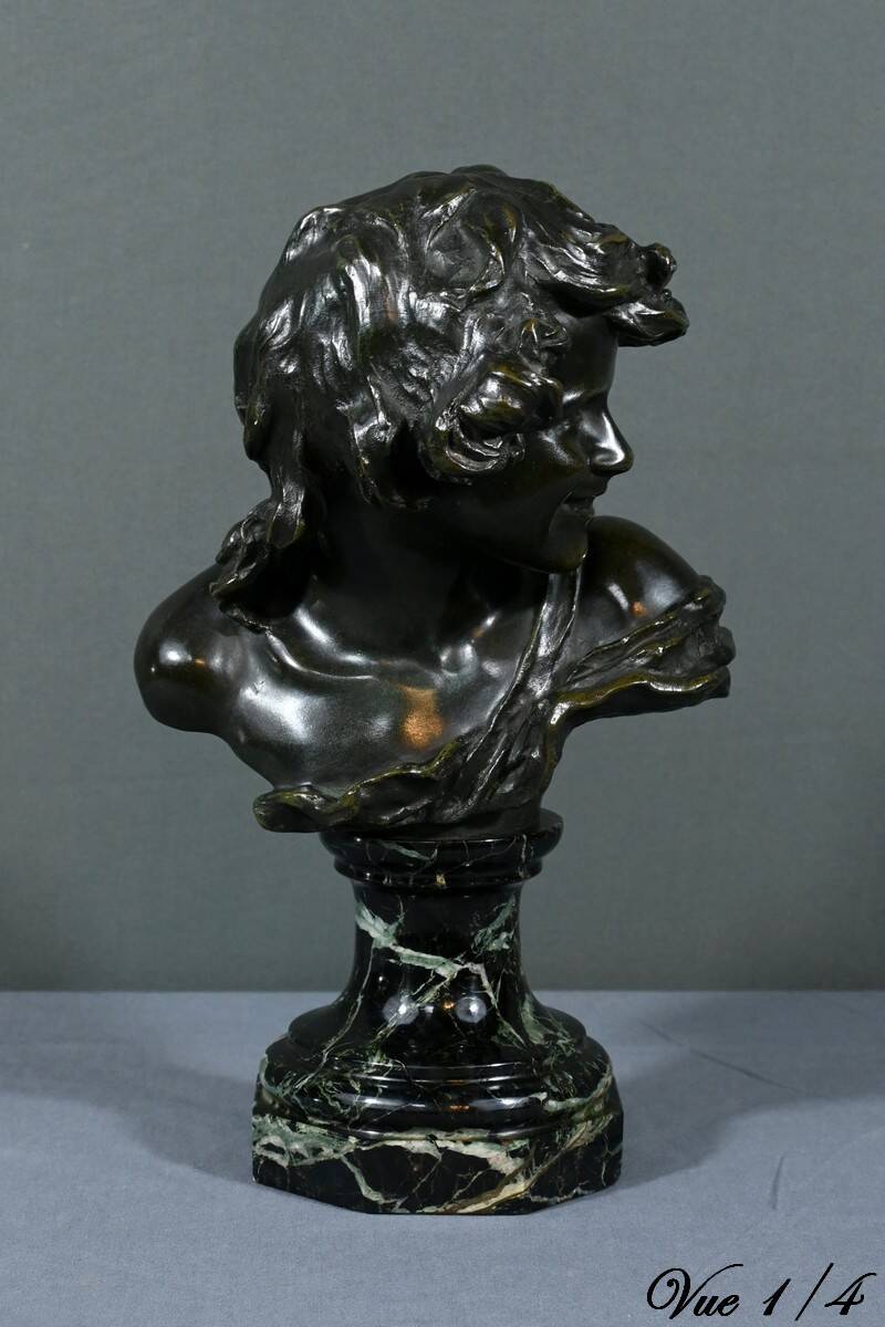 Bronze “Laughing Child”, signed A.Injalbert – Late 19th century