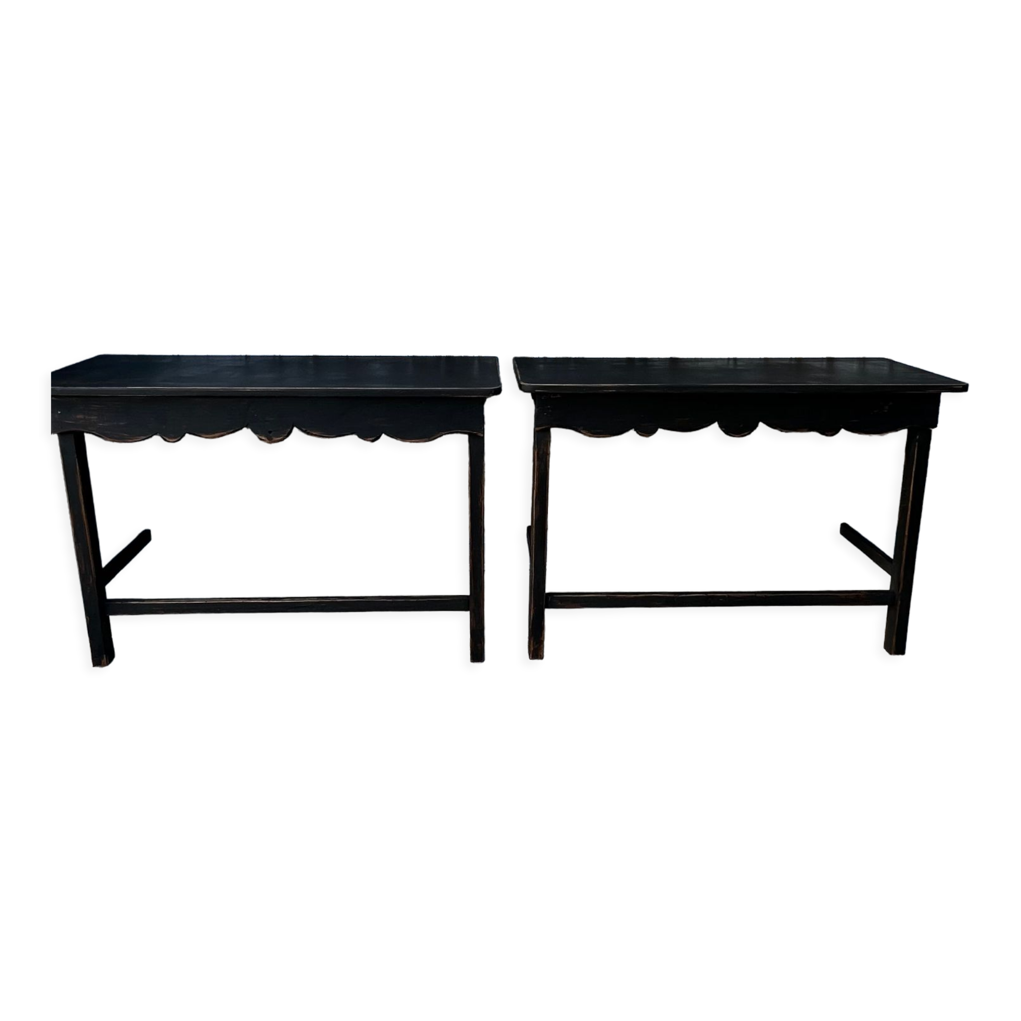 Pair of black patinated consoles