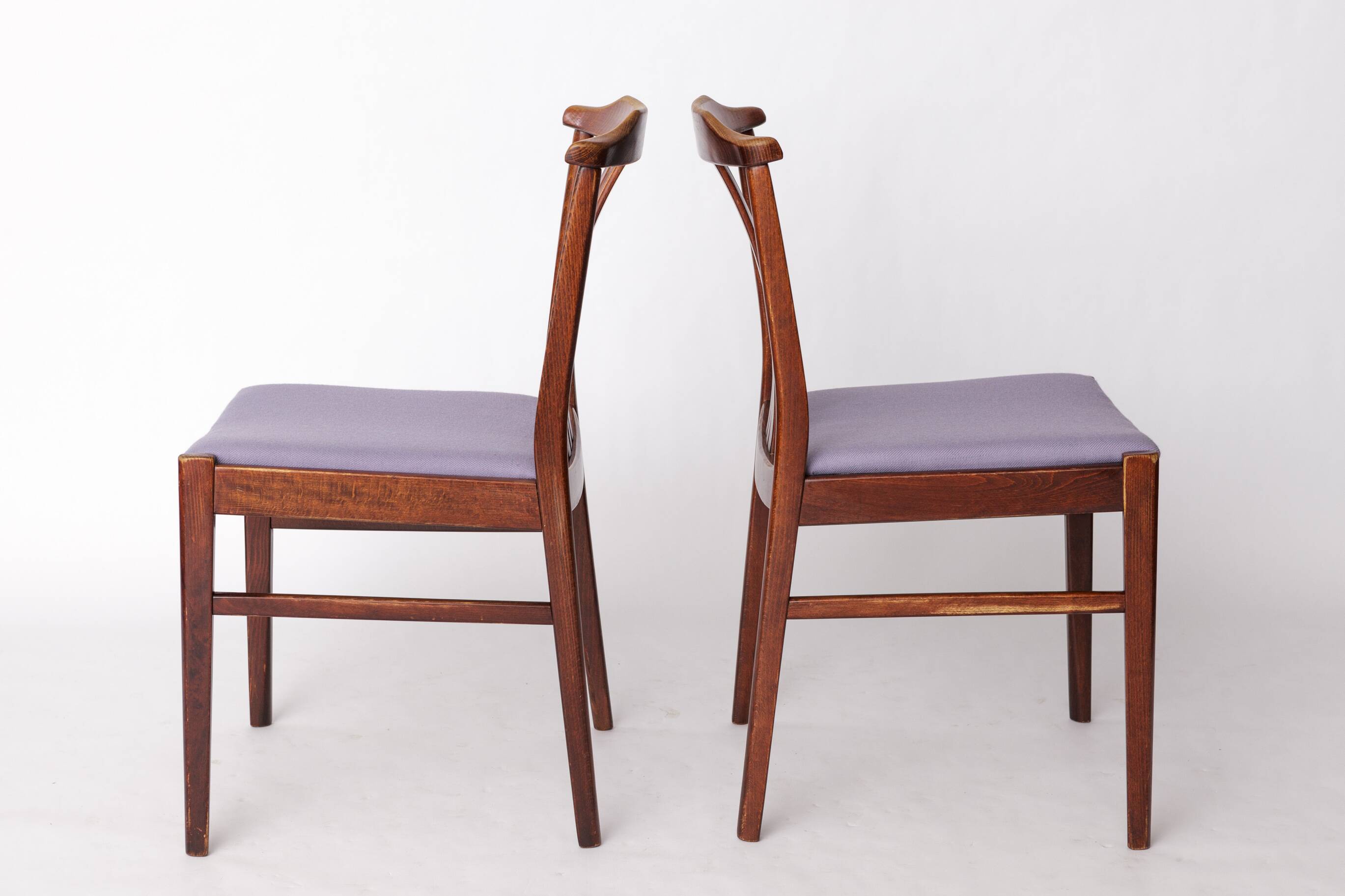 Pair of Vintage Swedish Chairs by LBG Group – 1970s Beech & Purple Fabric