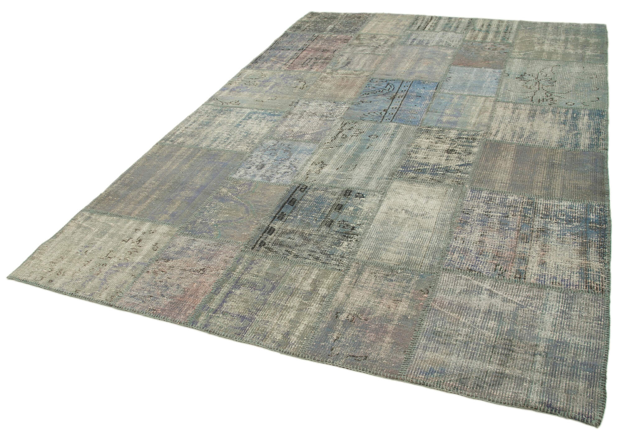 Handwoven turkish contemporary 204 cm x 304 cm grey patchwork carpet