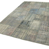 Handwoven turkish contemporary 204 cm x 304 cm grey patchwork carpet