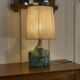 Signed Brutalist ceramic lamp with linen shade 1950s