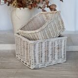 Vintage white wicker storage baskets