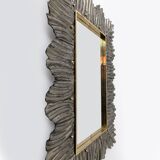 Pair of Mid Century Modern Italian Brass and Leaf Murano Glass Wall Mirrors