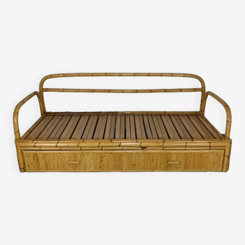 Vintage bamboo 3-seater sofa bed