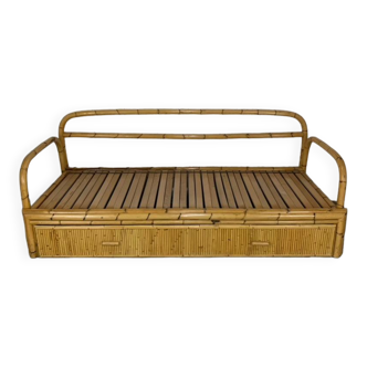 Vintage bamboo 3-seater sofa bed