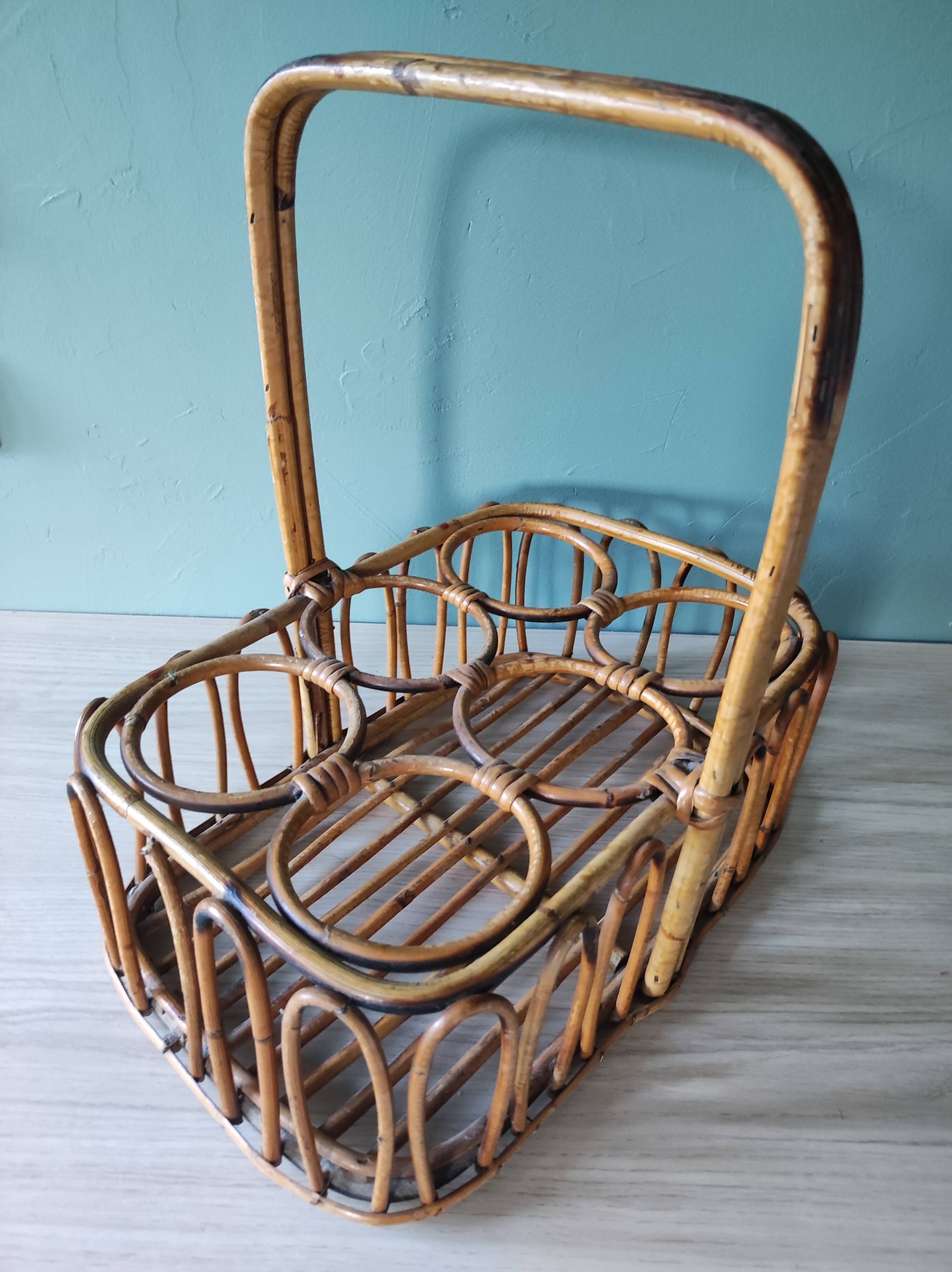 Bottle holder rattan vintage bamboo 50 60